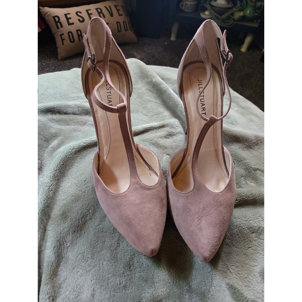 Jill Stuart Nude Suede T-Strap Pointed Platform Pumps Heels Brazil Size 39.5 - Picture 2 of 7